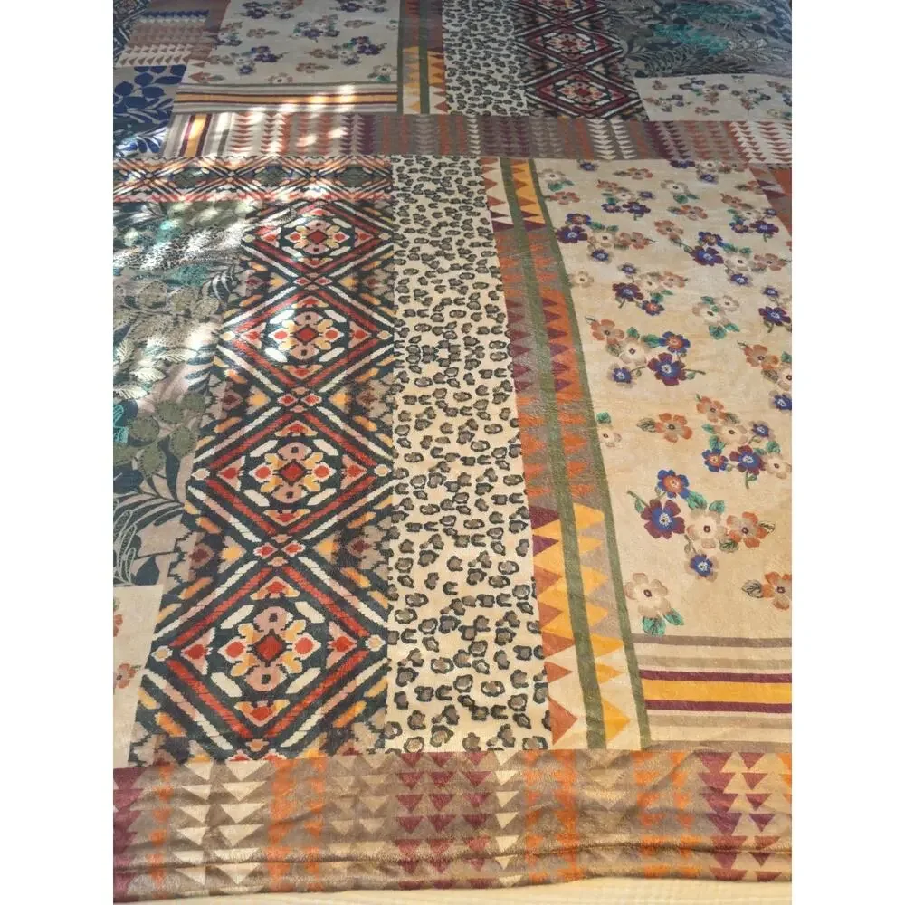Johnny Was Reversible Cozy Blanket 68x74 Floral Leopard Patchwork Boho Bedding